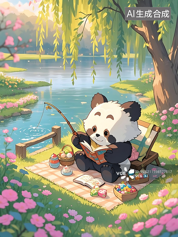 【AI数字艺术】熊猫宝宝的春日野餐图片素材