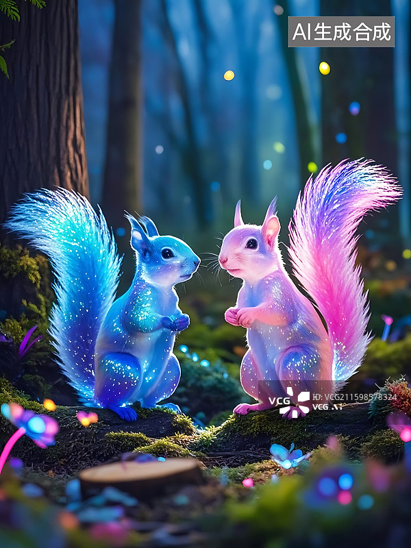【AI数字艺术】梦幻森林小松鼠图片素材