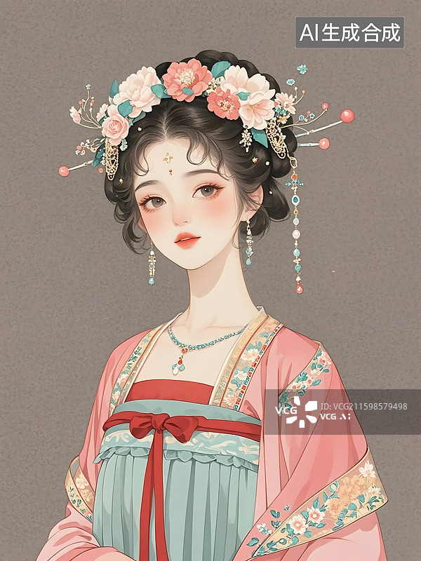【AI数字艺术】古风美女精致画像图片素材