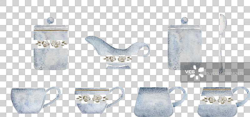 水彩手绘咖啡杯组合图片素材