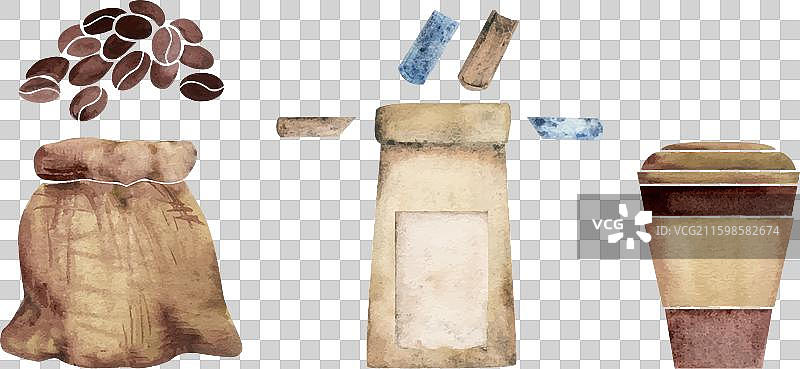 水彩手绘咖啡纸张物品套装图片素材