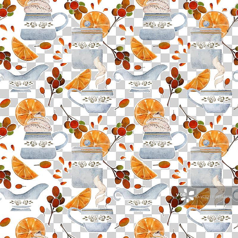 水彩手绘无缝图案，带有图片素材