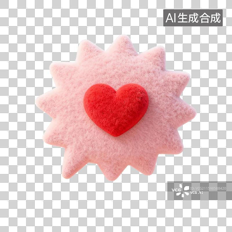 【AI数字艺术】3D渲染，羊毛毡质感，粉色气泡对话框与爱心，沟通联系，七夕节，情人节，促销，免抠元素图片素材