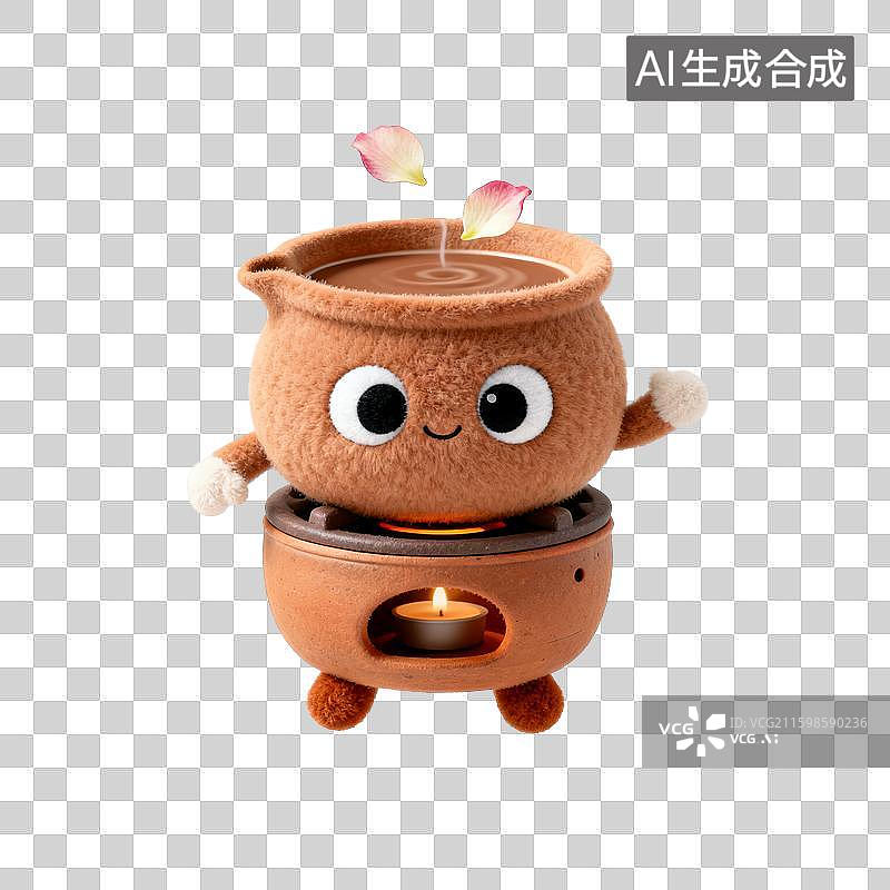 【AI数字艺术】3D秋日毛绒元素：可爱毛绒煮茶器卡通玩偶创意素材图片素材