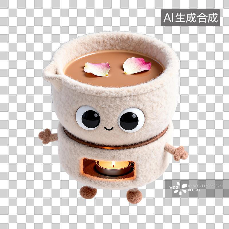 【AI数字艺术】3D秋日毛绒元素：可爱毛绒煮茶器卡通玩偶创意素材图片素材