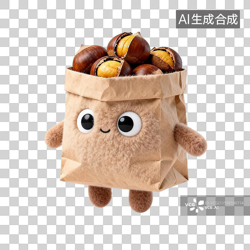 【AI数字艺术】3D秋日毛绒元素：可爱毛绒板栗袋卡通玩偶创意素材图片素材
