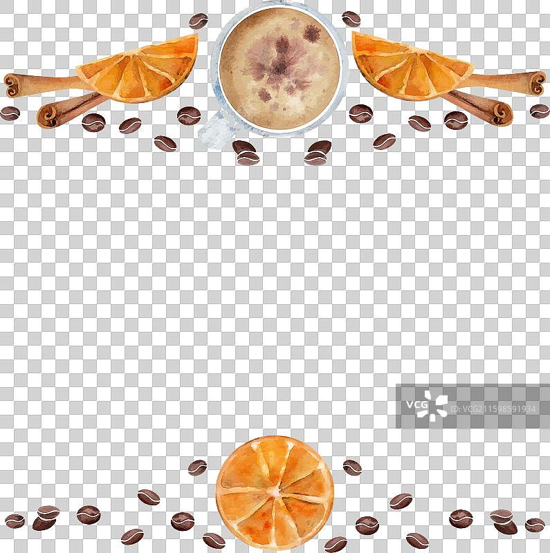 手绘水彩咖啡边框图片素材