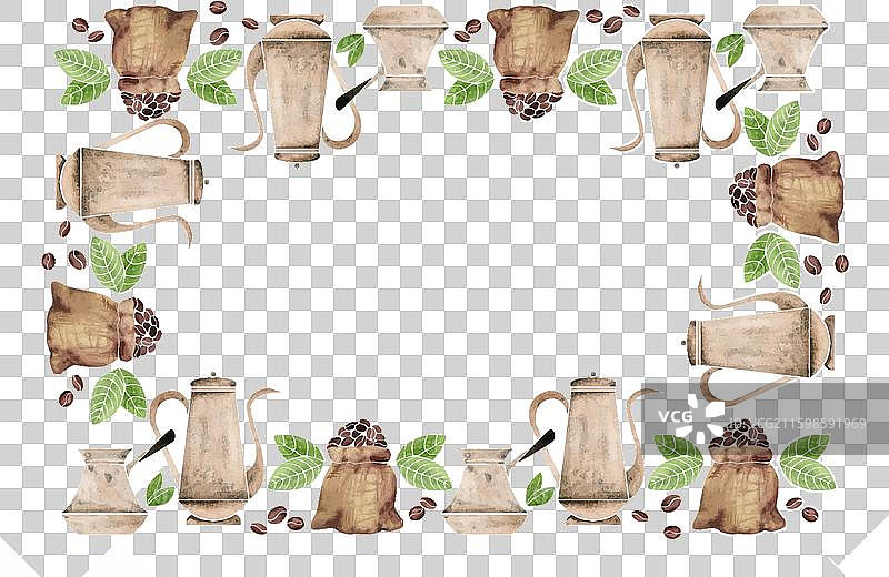 水彩手绘咖啡边框图片素材