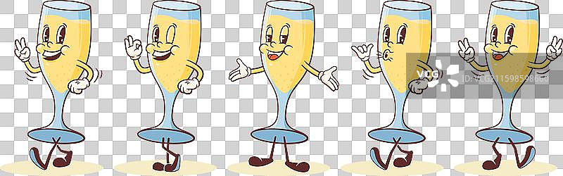 卡通复古时尚香槟吉祥物图片素材