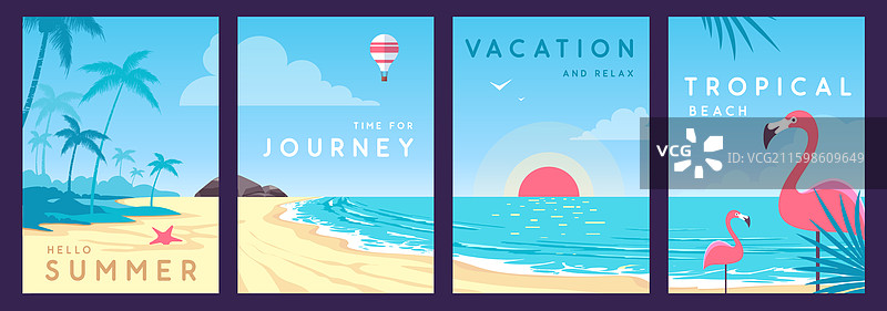 复古夏日旅行海报，描绘热带风光图片素材
