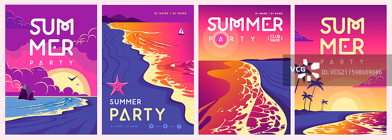 复古夏日派对海报，带有海浪元素图片素材