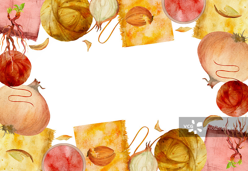 手绘水彩茜草根洋葱天然图片素材