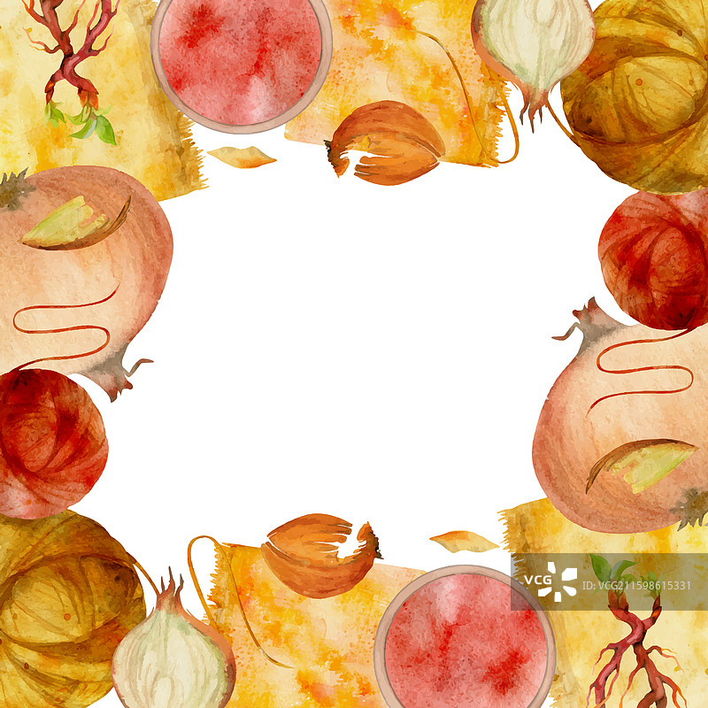 手绘水彩茜草根洋葱天然图片素材