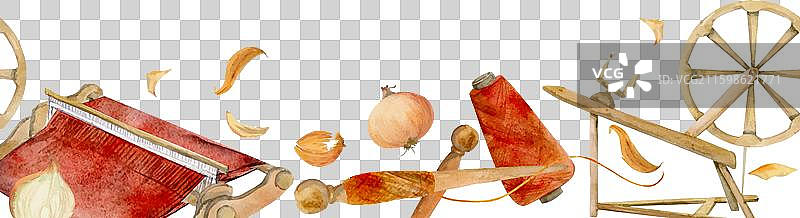 手绘水彩线编织与纺纱图片素材