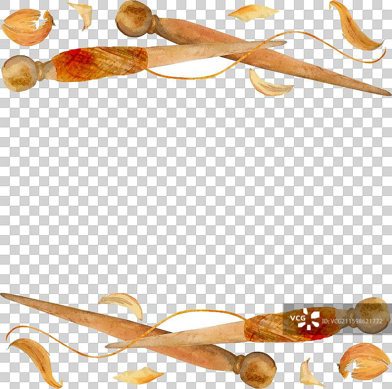 手绘水彩木制纺锤和线图片素材