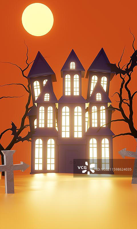 万圣节3D南瓜幽灵插画背景壁纸场景图片素材