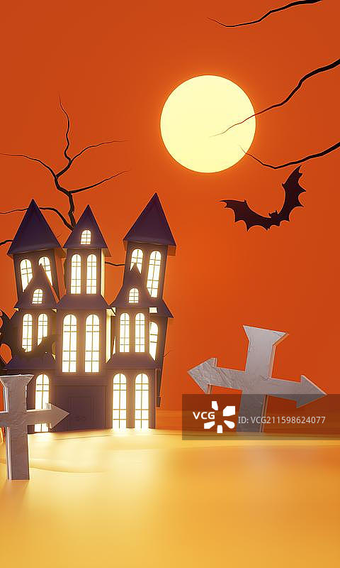 万圣节3D南瓜幽灵插画背景壁纸场景图片素材