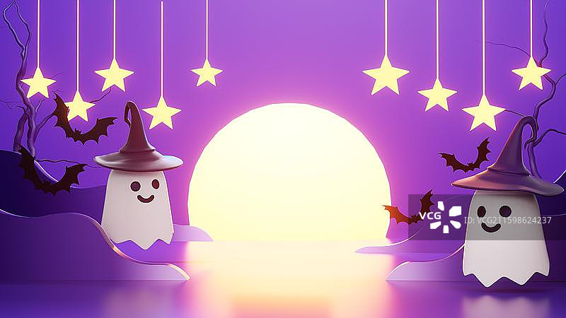 万圣节3D南瓜幽灵插画背景壁纸场景图片素材