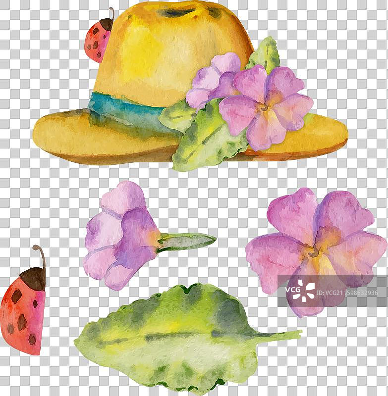 手绘水彩春季园艺配饰图片素材