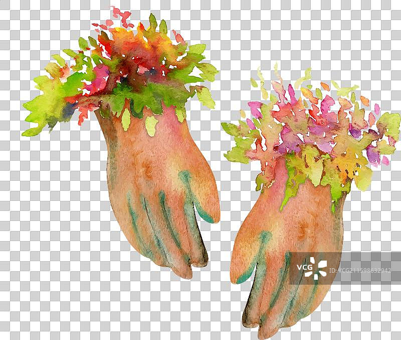 手绘水彩春季园艺服饰，棕色图片素材