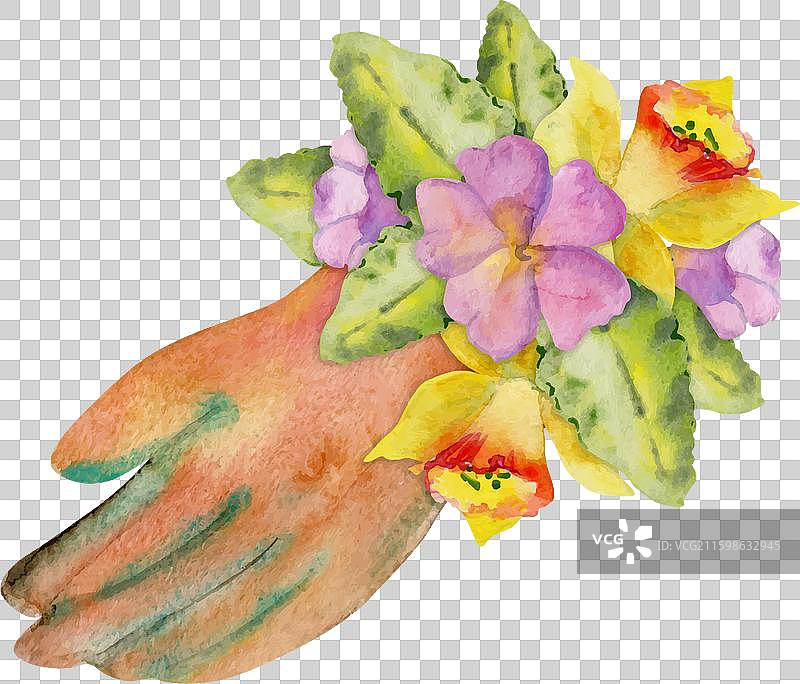 手绘水彩风格的春季园艺服装，棕色图片素材