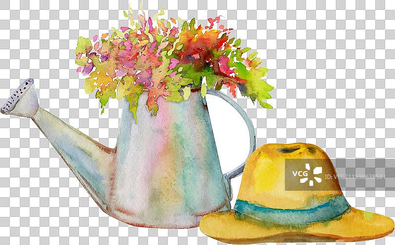 手绘水彩风格的春季园艺金属元素图片素材