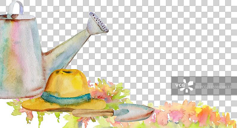 手绘水彩春季园艺工具图片素材