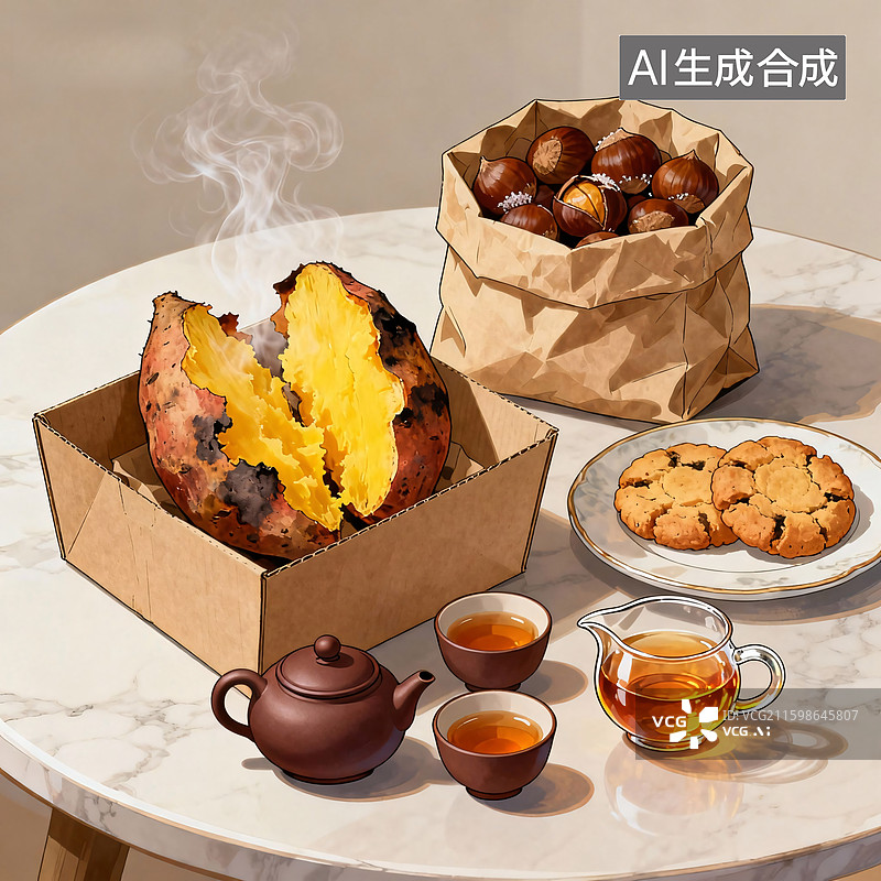 【AI数字艺术】烤红薯板栗下午茶图片素材