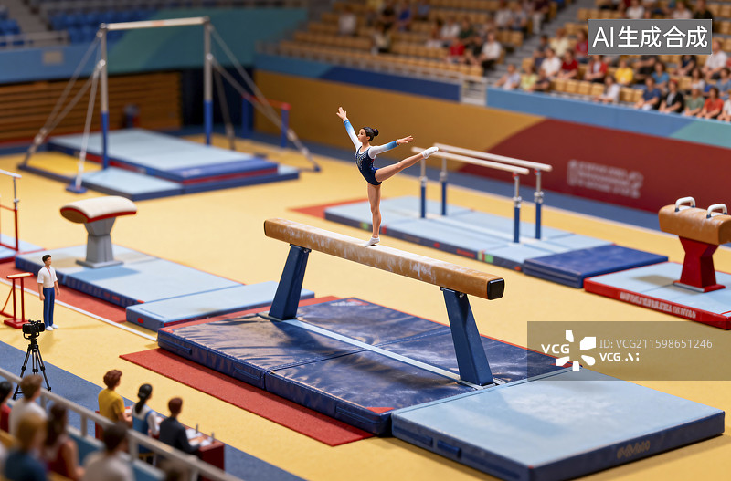 【AI数字艺术】体操运动员在平衡木上表演图片素材