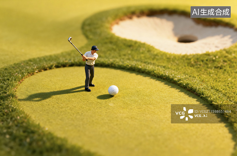 【AI数字艺术】迷你高尔夫球手准备推杆图片素材