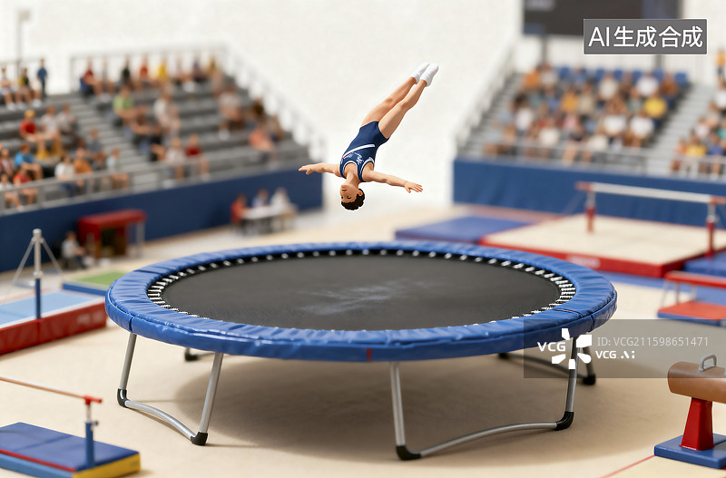 【AI数字艺术】女子体操运动员蹦床翻转图片素材