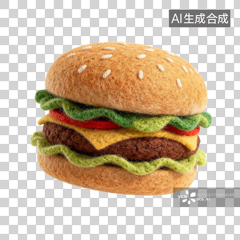 【AI数字艺术】手工毛毡制作的汉堡模型图片素材