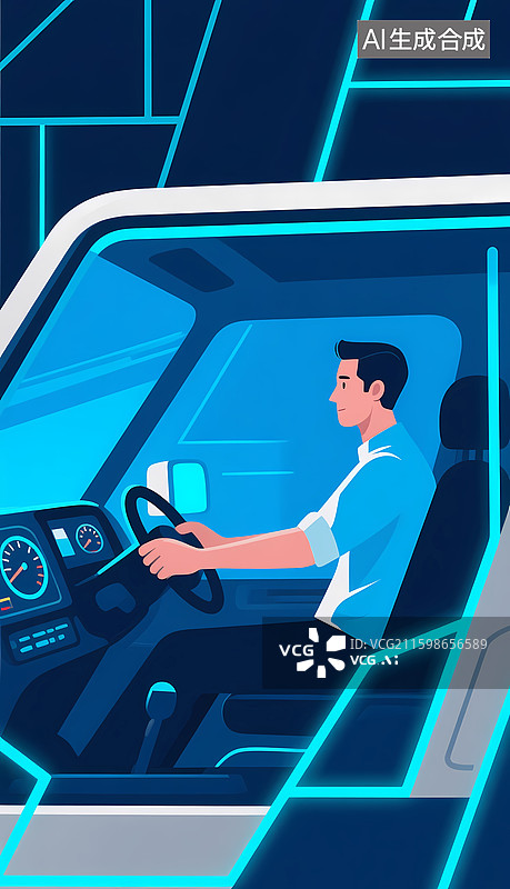 【AI数字艺术】未来科技感驾驶舱内男子操控车辆图片素材