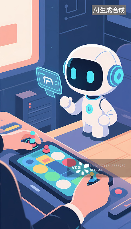 【AI数字艺术】机器人与人类协同操作智能设备图片素材