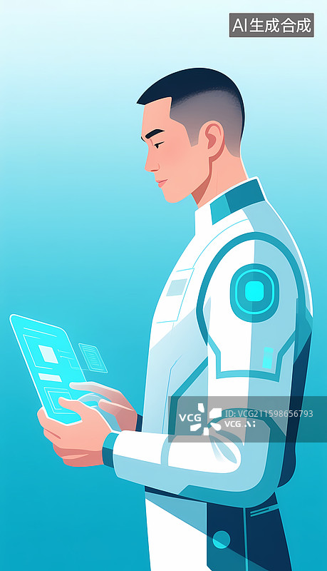 【AI数字艺术】未来科技人员操作全息设备图片素材