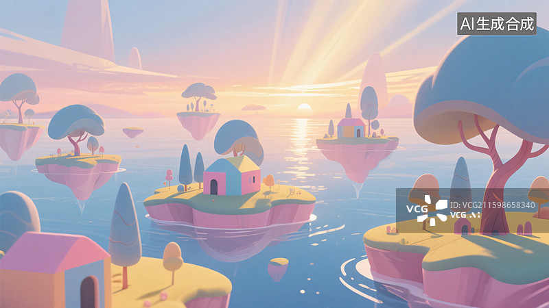 【AI数字艺术】漂浮之境：马卡龙色调的空中奇想图片素材