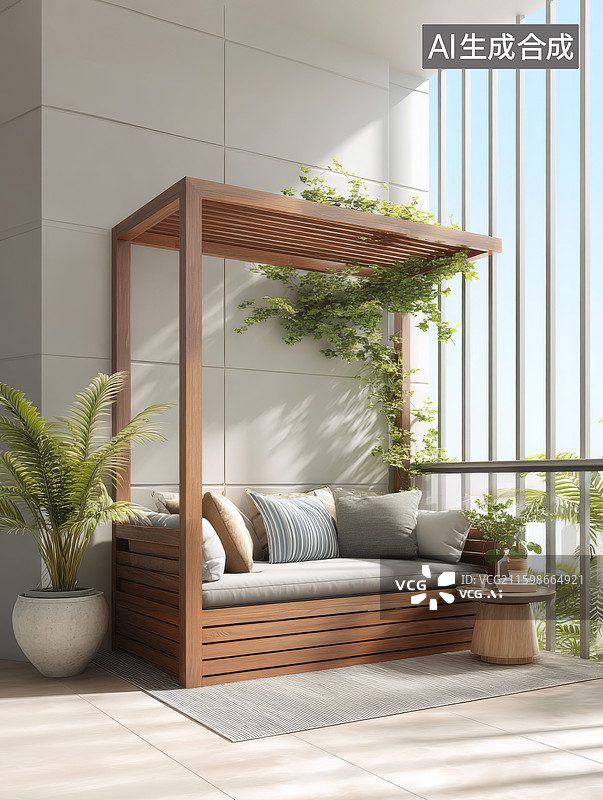 【AI数字艺术】现代阳台休闲角落图片素材