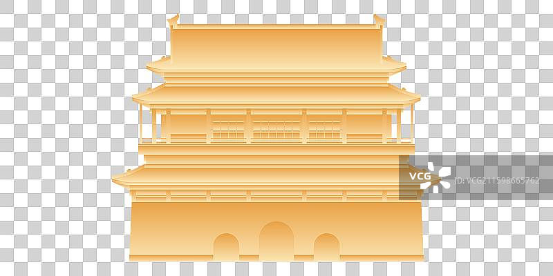 北京鼓楼东城区中轴线古建筑世界遗产名录全国重点文物保护单位城市地标旅游景点新国风扁平简约渐变矢量插图图片素材