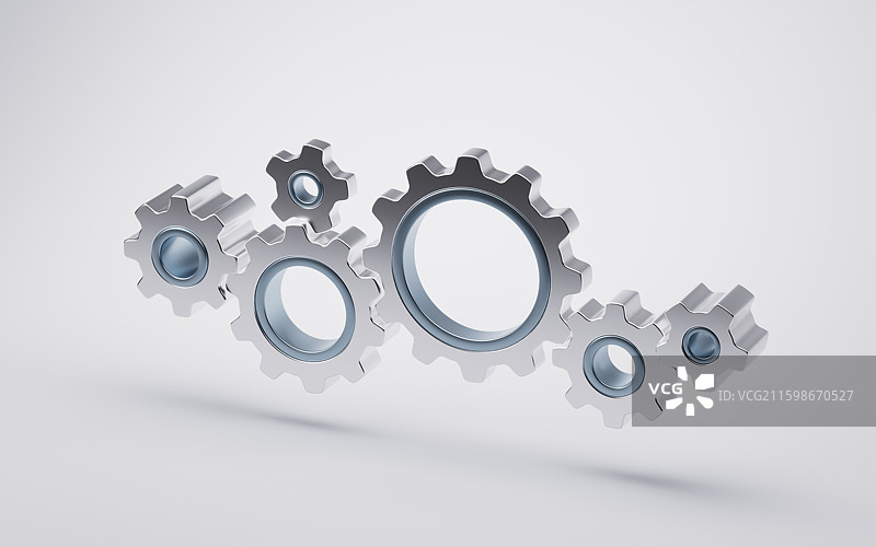 白色金属机械齿轮结构三维渲染图片素材
