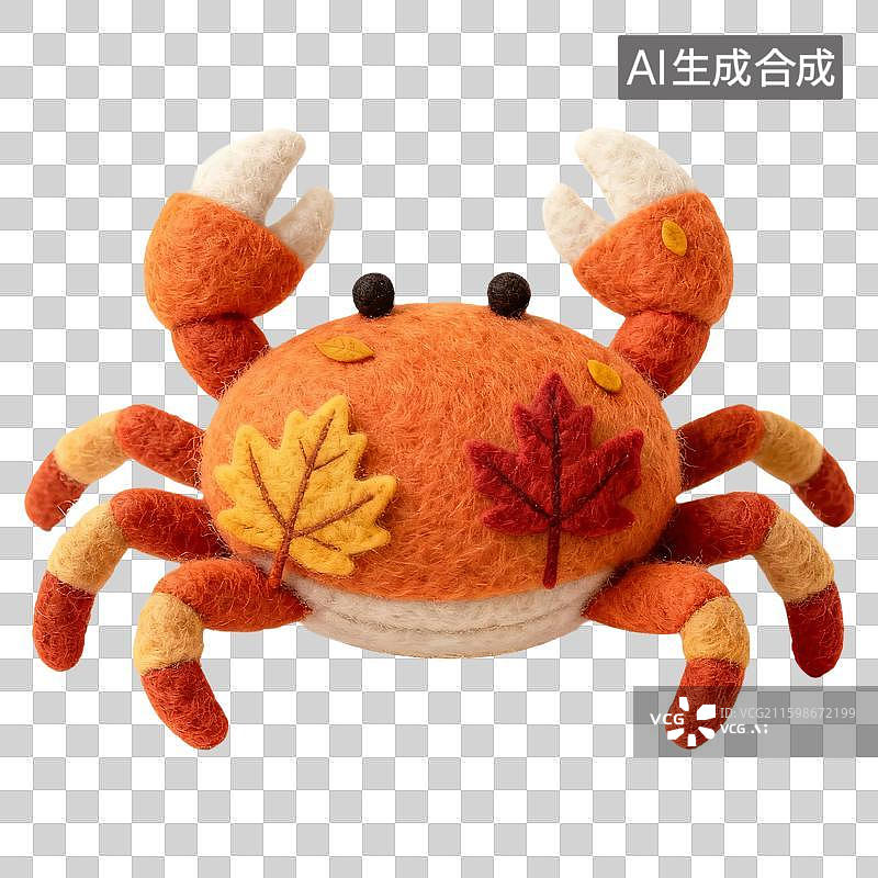 【AI数字艺术】3D卡通秋季冬季毛线针织羊毛毡材质质感插画元素螃蟹图片素材