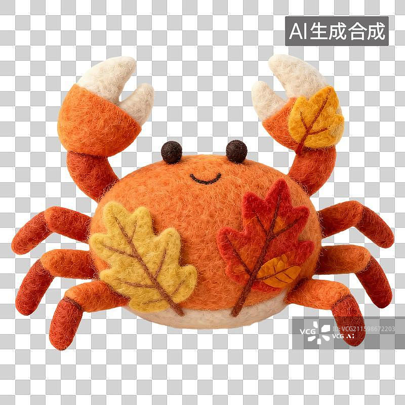 【AI数字艺术】3D卡通秋季冬季毛线针织羊毛毡材质质感插画元素螃蟹图片素材