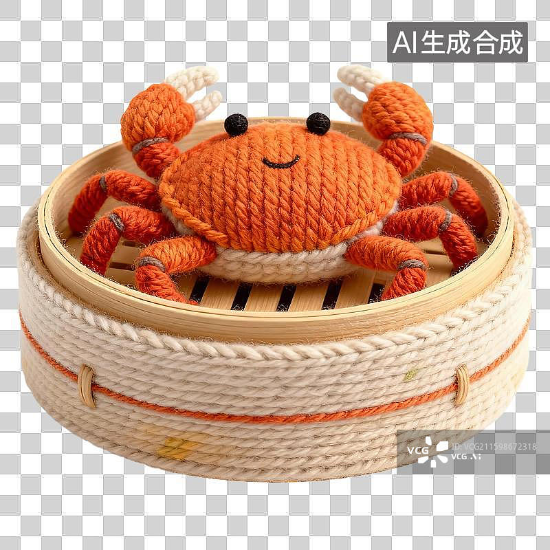 【AI数字艺术】3D卡通秋季冬季毛线针织材质质感插画元素螃蟹图片素材