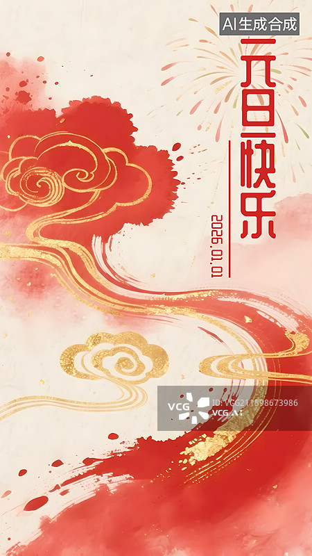【AI数字艺术】AIGC：元旦新年国潮风海报设计图片素材
