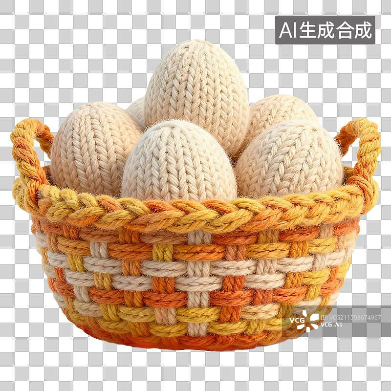 【AI数字艺术】3D卡通秋季冬季毛线针织材质质感插画元素一篮子鸡蛋图片素材