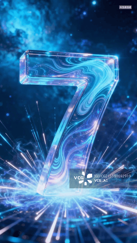 【AI数字艺术】数字76倒计时创意动画动图动态全息光影未来科技感发光粒子光线闪烁3D艺术字深蓝彩色神秘梦幻星云背景图片素材