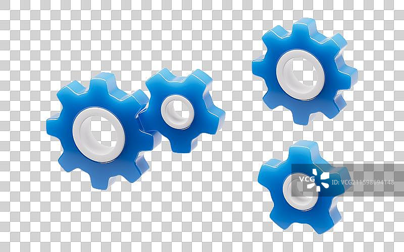 蓝色玻璃机械齿轮结构三维渲染图片素材