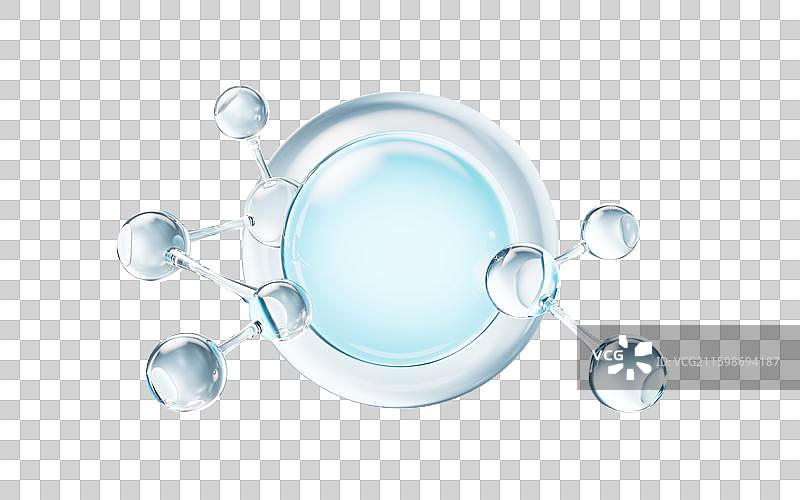 蓝色透明气泡与护肤品分子三维渲染图片素材