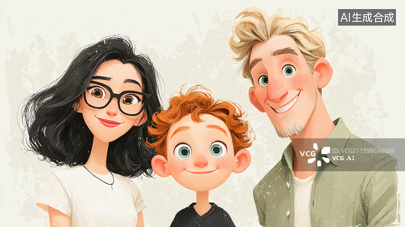 【AI数字艺术】一家三口，全家福，幸福一家人图片素材