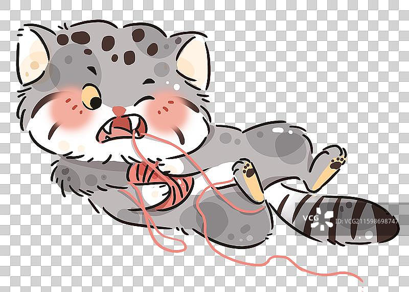 可爱儿童插画玩毛线的兔狲图片素材