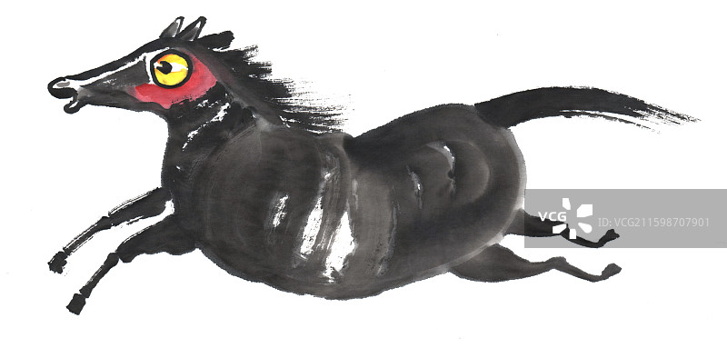 马年插画 马元素水墨国画 黑马图片素材
